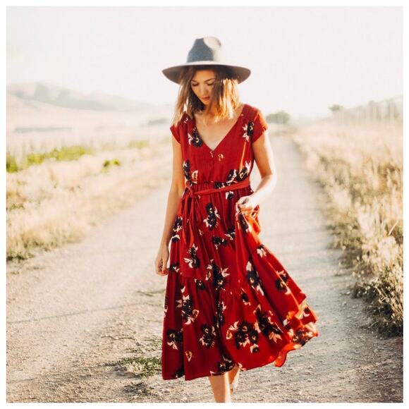Dresses & Skirts - Free People All I Got Deep Red Floral Maxi Dress size 2